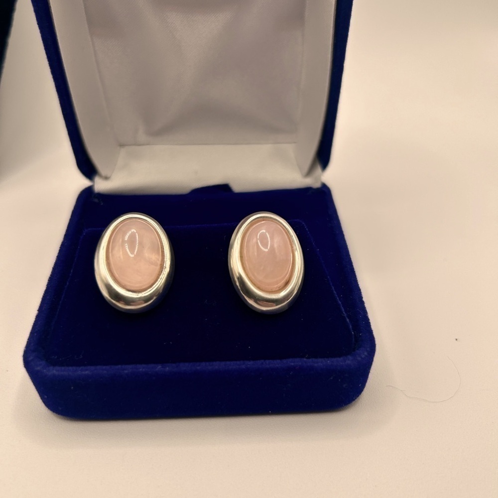 Vintage Sterling Silver Pink Moonstone or Opal Post Earrings​​​​​​​​​​​​